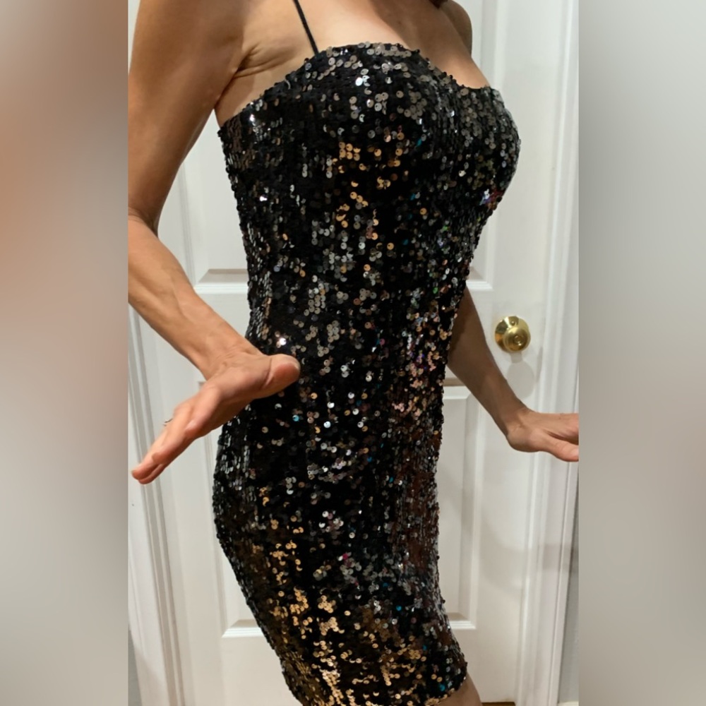 Black Sequin Strapless Dress